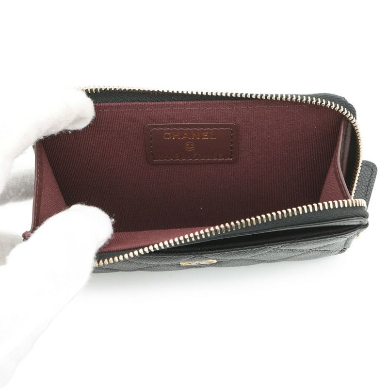 シャネル コインケース マトラッセ ココマーク キャビアスキン AP3179 フラグメント カードケース 黒