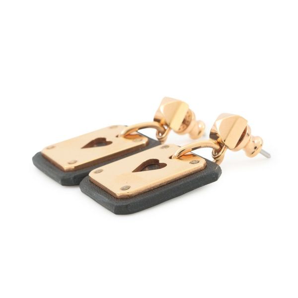 エルメス ピアス アスドゥクール ハート ブラック/ゴールド金具 メタル/レザー Z刻印 HERMES アクセサリー 黒