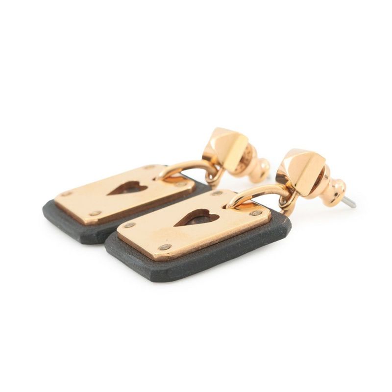 エルメス ピアス アスドゥクール ハート ブラック/ゴールド金具 メタル/レザー Z刻印 HERMES アクセサリー 黒