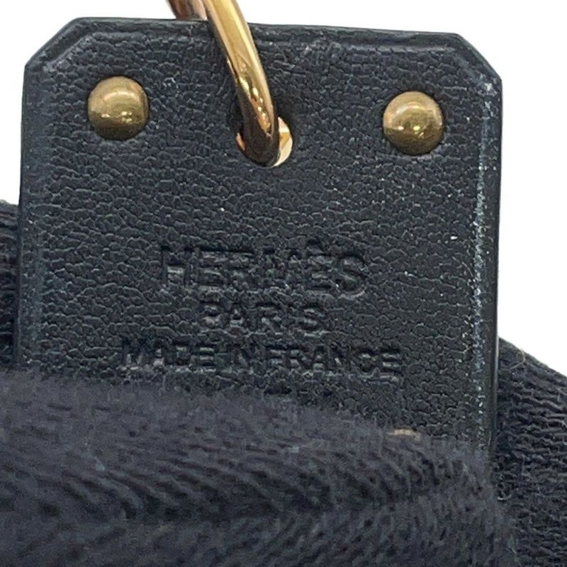 エルメス ピアス アスドゥクール ハート ブラック/ゴールド金具 メタル/レザー Z刻印 HERMES アクセサリー 黒