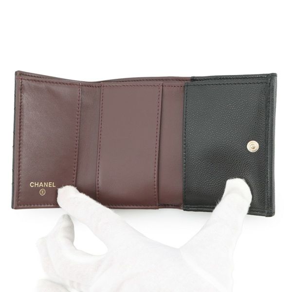 シャネル 三つ折り財布 マトラッセ ココマーク クラシック スモール フラップ ウォレット キャビアスキン AP0230 CHANEL 財布 黒