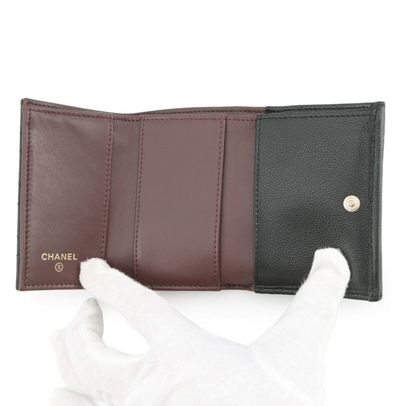シャネル 三つ折り財布 マトラッセ ココマーク クラシック スモール フラップ ウォレット キャビアスキン AP0230 CHANEL 財布 黒