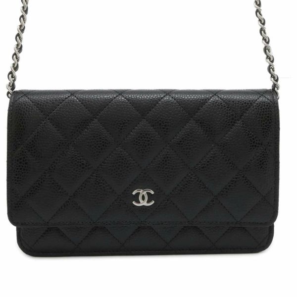 シャネル チェーンウォレット クラシック マトラッセ ココマーク キャビアスキン AP0250 CHANEL 財布 黒