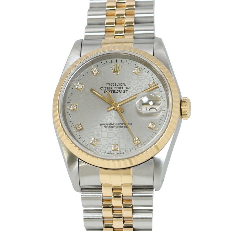 ロレックス デイトジャスト S番 SS/K18YG 10Pダイヤ 116233G ROLEX 腕時計 コンピューター シルバー文字盤