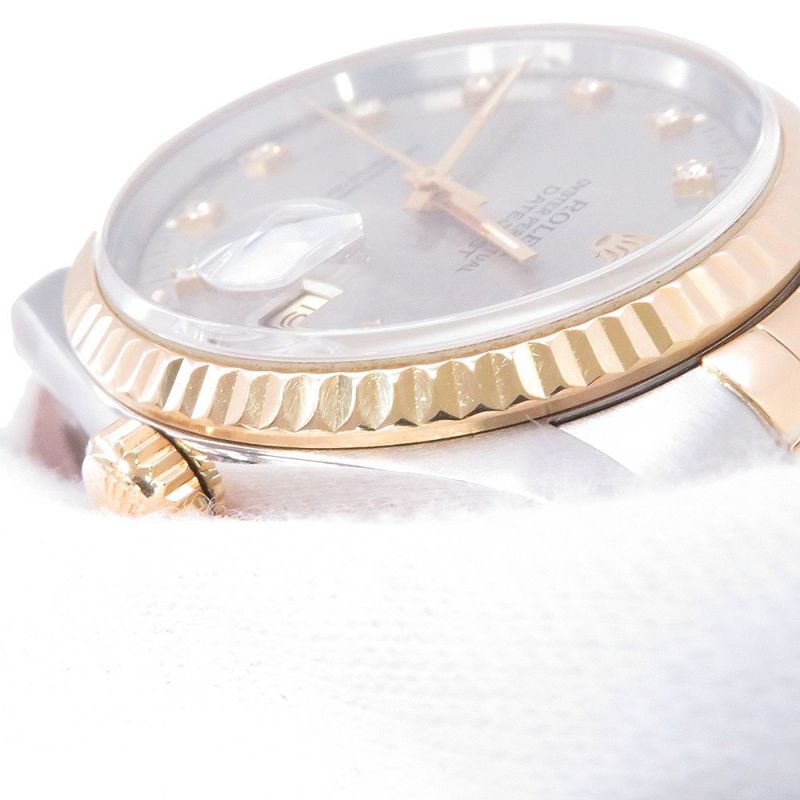 ロレックス デイトジャスト S番 SS/K18YG 10Pダイヤ 116233G ROLEX 腕時計 コンピューター シルバー文字盤