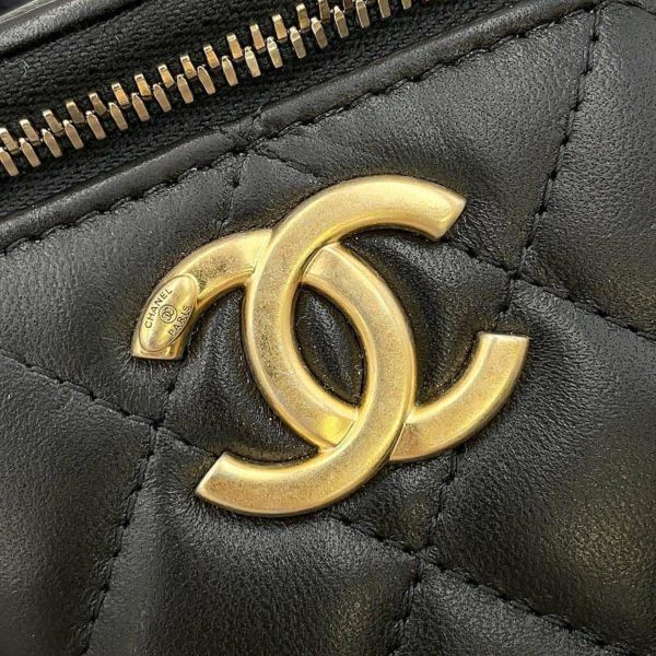 シャネル チェーンショルダーバッグ マトラッセ ココマーク バニティバッグ ラムスキン CHANEL 黒 ヴァニティ