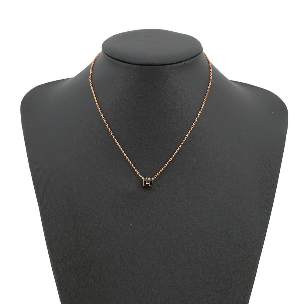 エルメス ネックレス ミニ・ポップアッシュ ブラック/ピンクゴールド金具 HERMES アクセサリー 黒