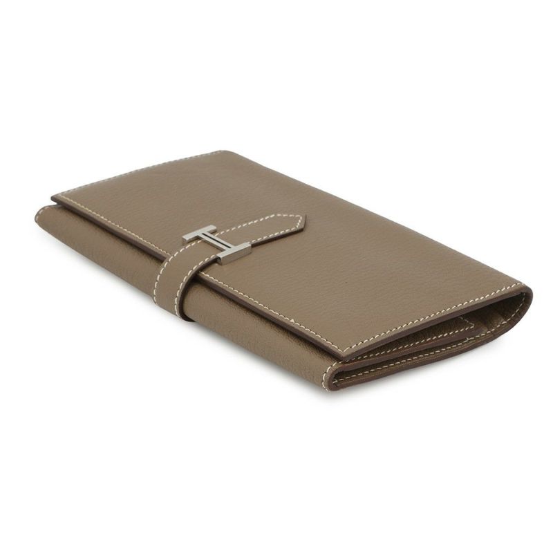 エルメス 長財布 ベアンデュプリ エトゥープ/シルバー金具 シェブルミゾル □K刻印 HERMES 三つ折り財布