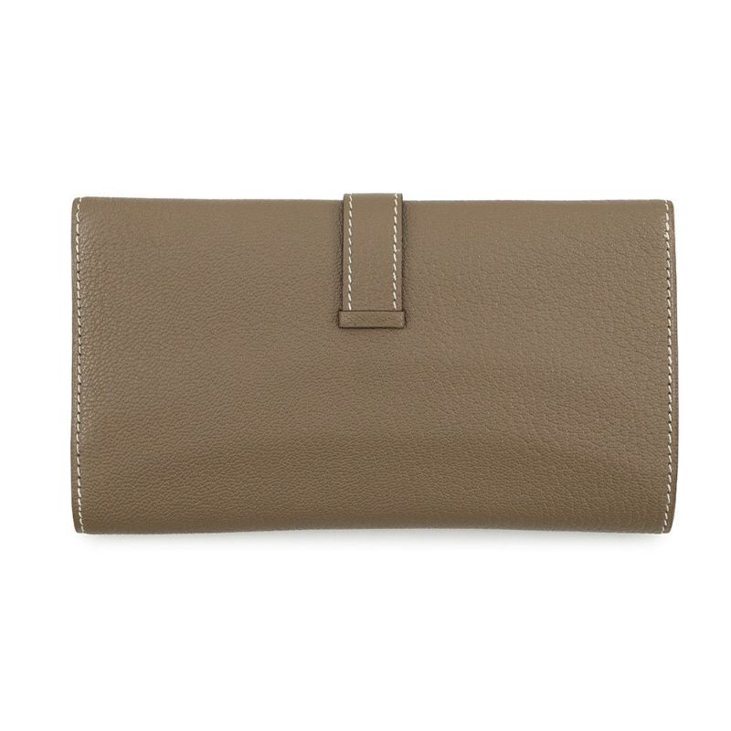 エルメス 長財布 ベアンデュプリ エトゥープ/シルバー金具 シェブルミゾル □K刻印 HERMES 三つ折り財布