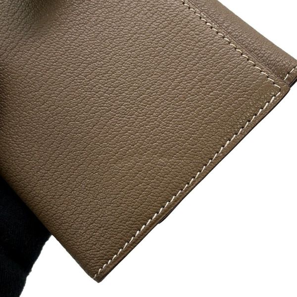 エルメス 長財布 ベアンデュプリ エトゥープ/シルバー金具 シェブルミゾル □K刻印 HERMES 三つ折り財布