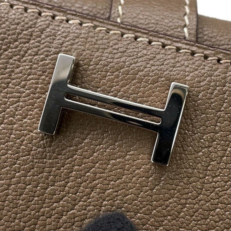 エルメス 長財布 ベアンデュプリ エトゥープ/シルバー金具 シェブルミゾル □K刻印 HERMES 三つ折り財布