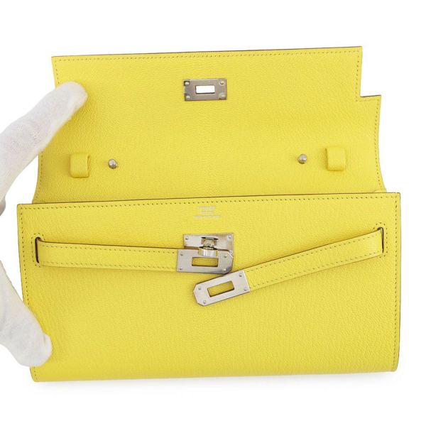 エルメス ケリーウォレット ロング トゥーゴー ライム/シルバー金具 シェブルミゾル U刻印 HERMES シェーブル