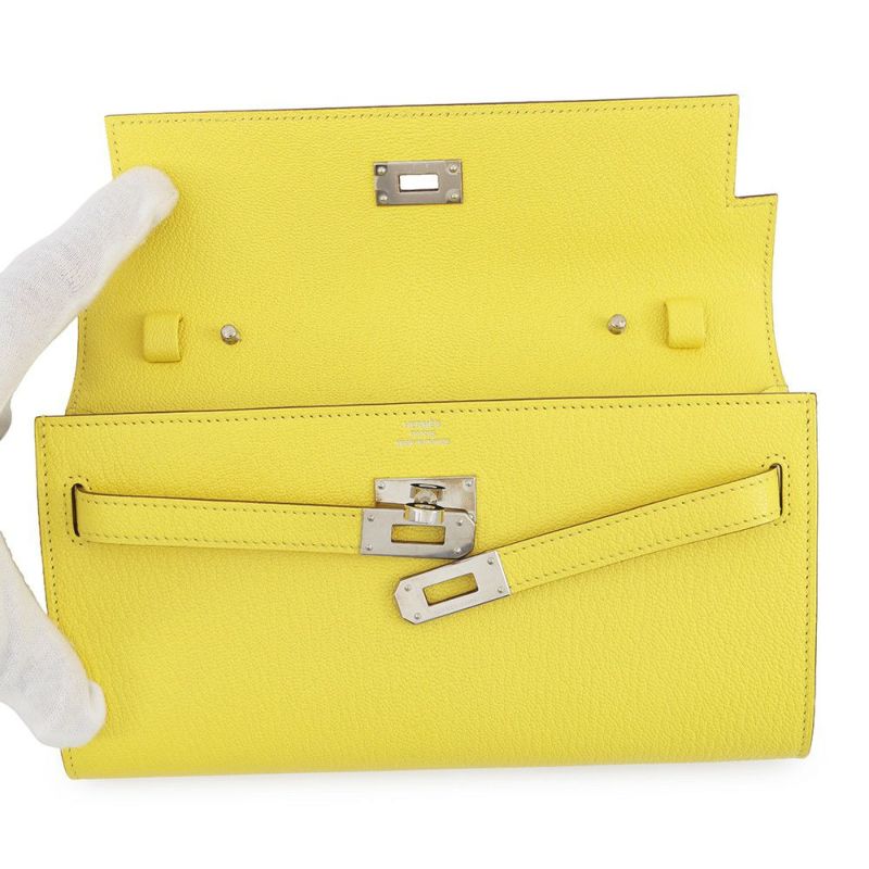 エルメス ケリーウォレット ロング トゥーゴー ライム/シルバー金具 シェブルミゾル U刻印 HERMES シェーブル