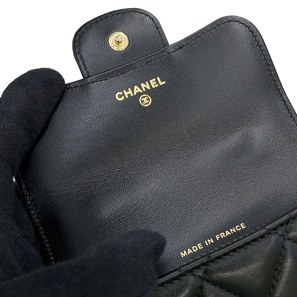 シャネル チェーンウォレット マトラッセ ココマーク フラップ コインパース ラムスキン AP2200 CHANEL 財布 黒