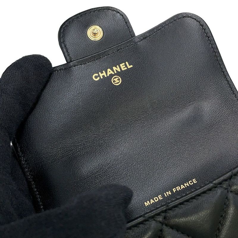 シャネル チェーンウォレット マトラッセ ココマーク フラップ コインパース ラムスキン AP2200 CHANEL 財布 黒