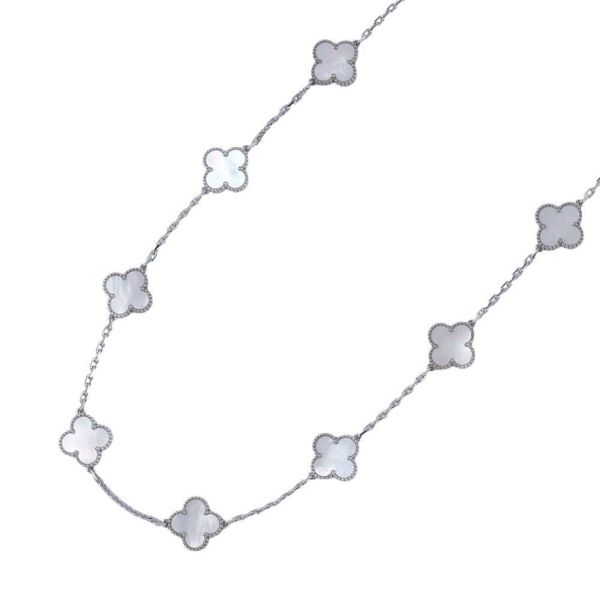 ヴァンクリ ネックレス ヴィンテージ アルハンブラ ネックレス 10モチーフ マザーオブパール K18WG VCARF48500