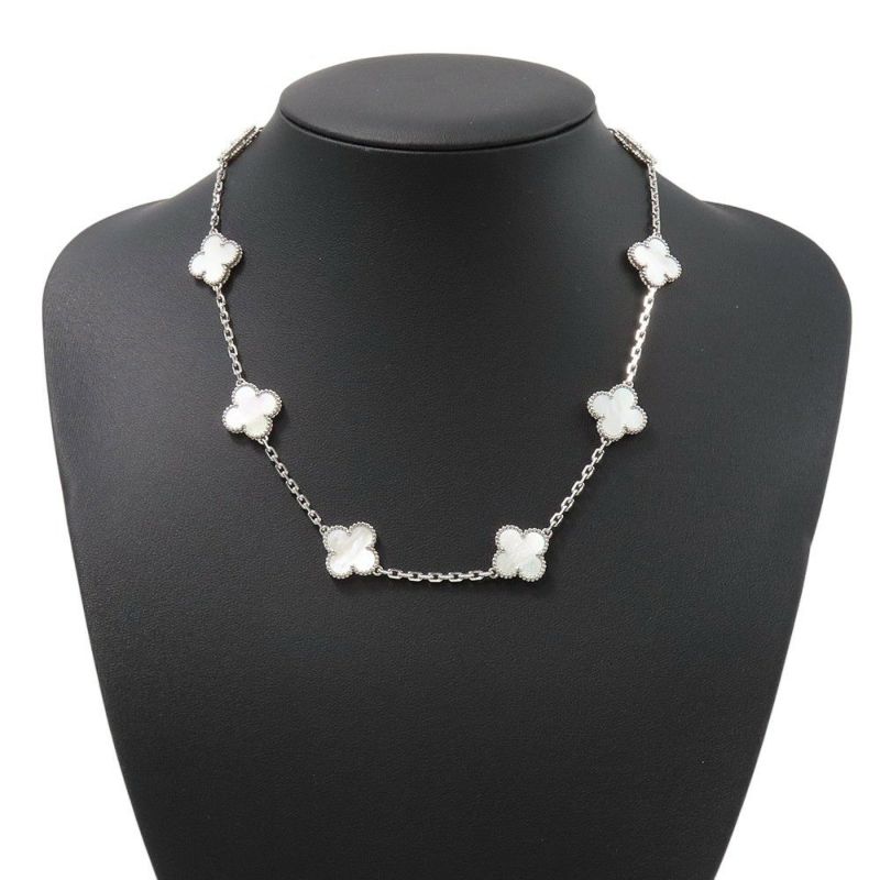 ヴァンクリ ネックレス ヴィンテージ アルハンブラ ネックレス 10モチーフ マザーオブパール K18WG VCARF48500