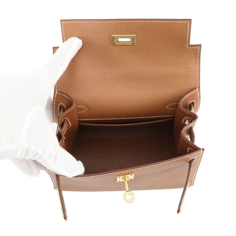 エルメス ハンドバッグ ミニケリー20 外縫い ゴールド/ゴールド金具 クシュベル □B刻印 2wayショルダー