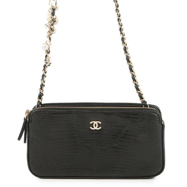 シャネル チェーンウォレット ココマーク リザード A82527 CHANEL ポシェット 財布 黒