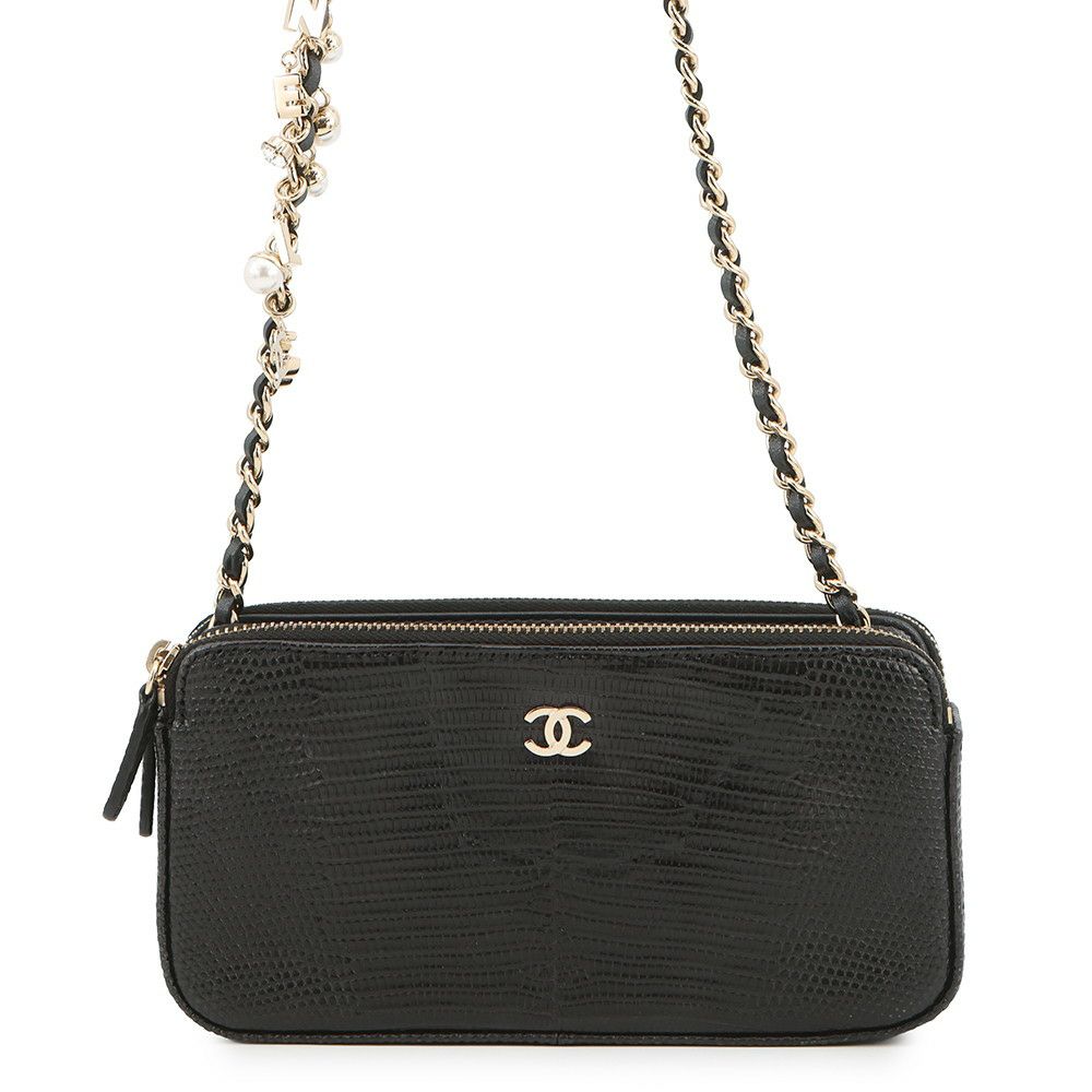シャネル チェーンウォレット ココマーク リザード A82527 CHANEL ポシェット 財布 黒