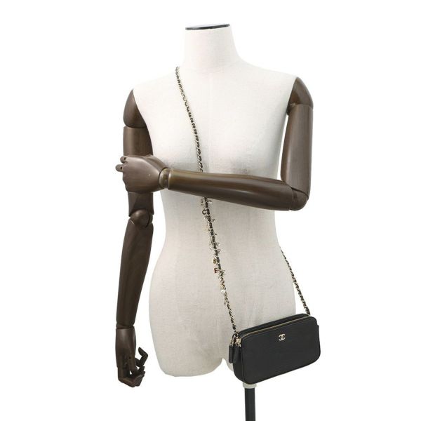 シャネル チェーンウォレット ココマーク リザード A82527 CHANEL ポシェット 財布 黒