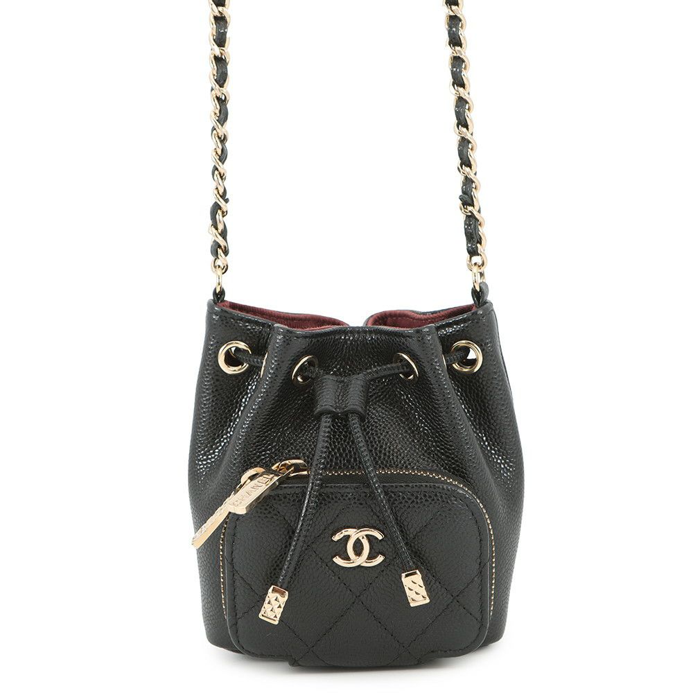 シャネル チェーンショルダーバッグ マトラッセ ココマーク キャビアスキン AS2353 CHANEL ミニバッグ 黒