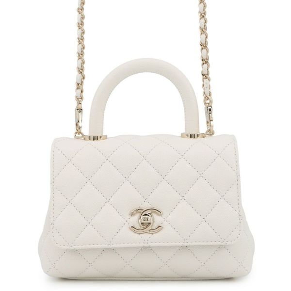 シャネル ハンドバッグ ココマーク マトラッセ ココハンドル ミニ キャビアスキン AS2215 CHANEL 2way 白