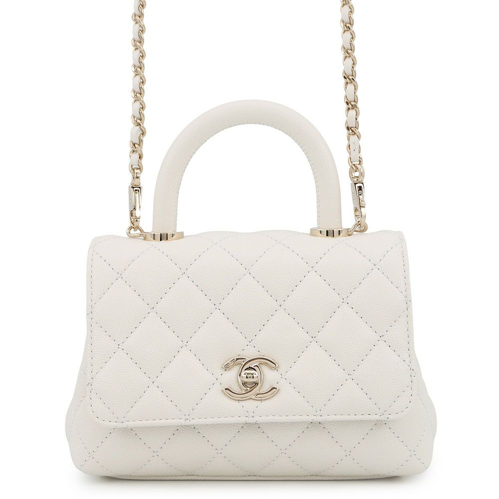 シャネル ハンドバッグ ココマーク マトラッセ ココハンドル ミニ キャビアスキン AS2215 CHANEL 2way 白