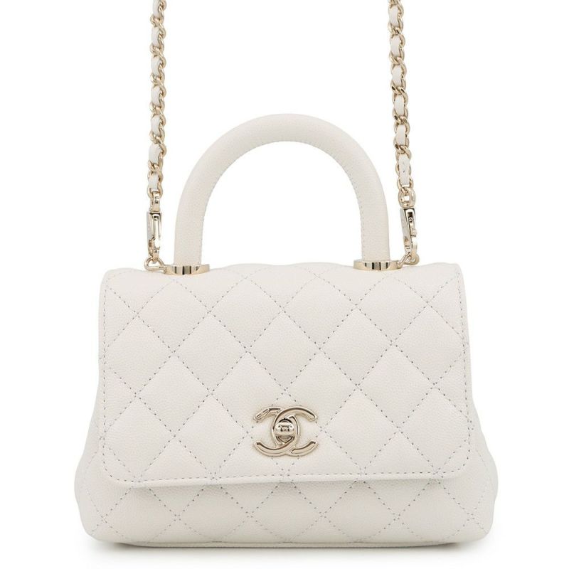 シャネル ハンドバッグ ココマーク マトラッセ ココハンドル ミニ キャビアスキン AS2215 CHANEL 2way 白