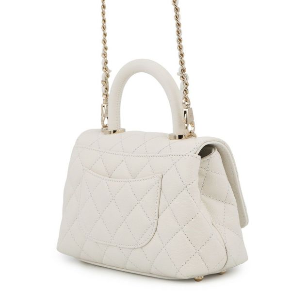 シャネル ハンドバッグ ココマーク マトラッセ ココハンドル ミニ キャビアスキン AS2215 CHANEL 2way 白