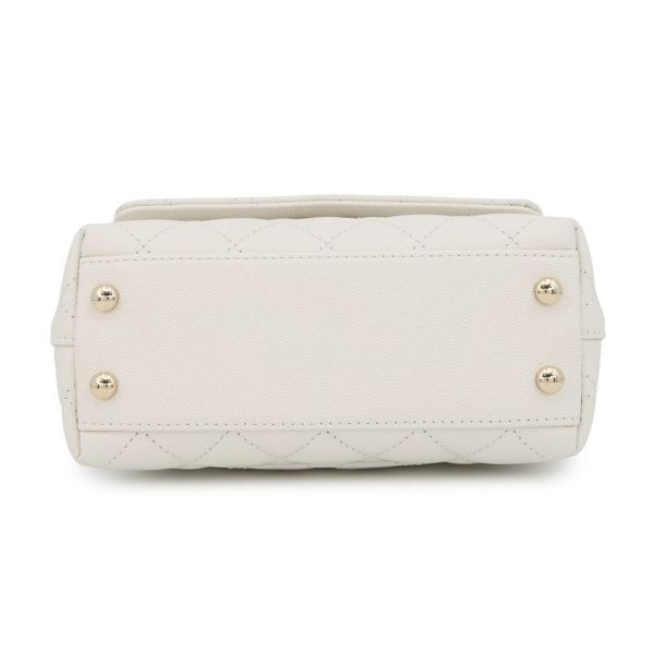 シャネル ハンドバッグ ココマーク マトラッセ ココハンドル ミニ キャビアスキン AS2215 CHANEL 2way 白