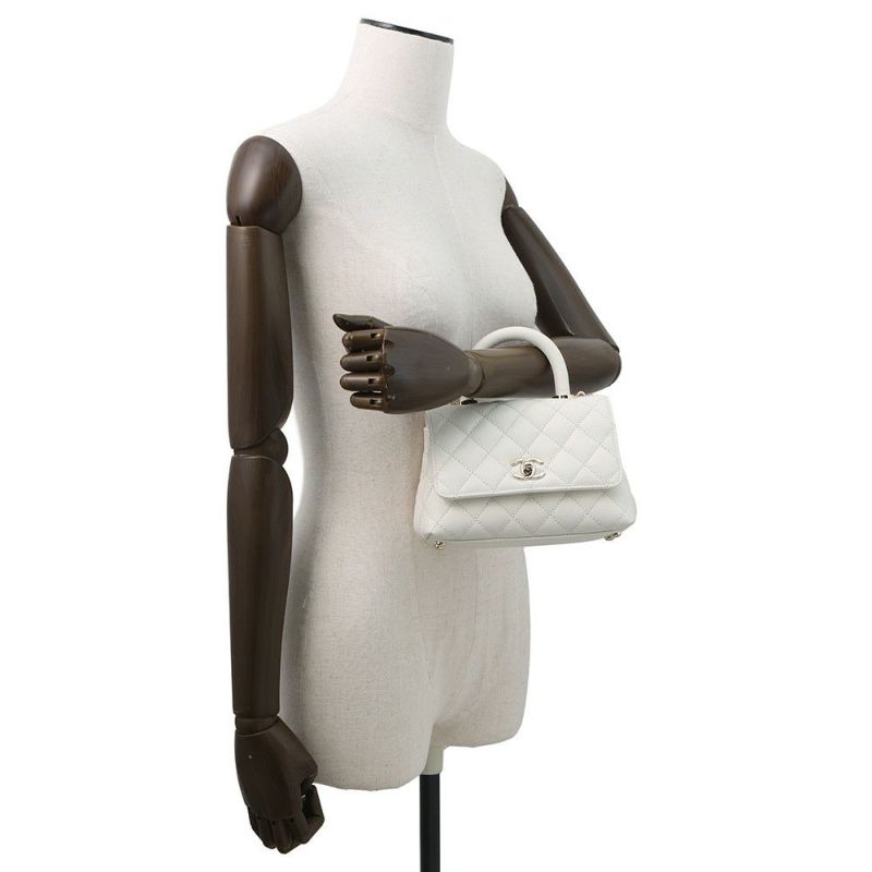 シャネル ハンドバッグ ココマーク マトラッセ ココハンドル ミニ キャビアスキン AS2215 CHANEL 2way 白