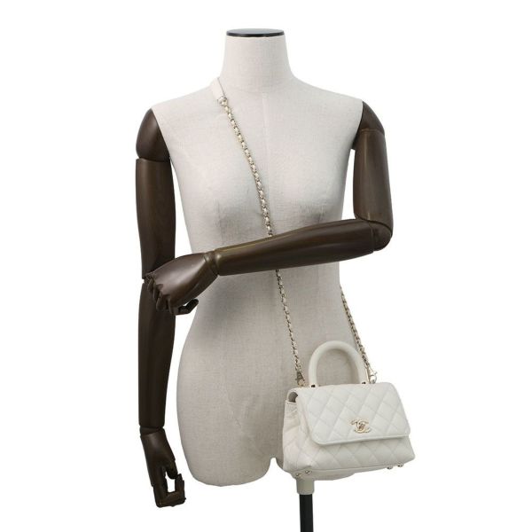 シャネル ハンドバッグ ココマーク マトラッセ ココハンドル ミニ キャビアスキン AS2215 CHANEL 2way 白
