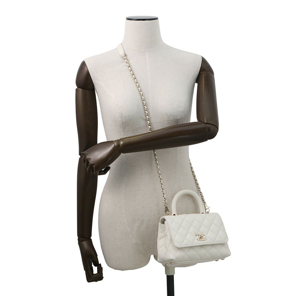 シャネル ハンドバッグ ココマーク マトラッセ ココハンドル ミニ キャビアスキン AS2215 CHANEL 2way 白