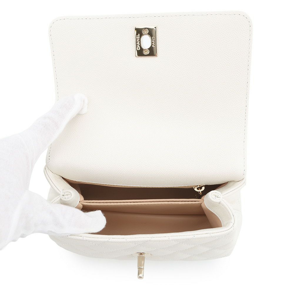 シャネル ハンドバッグ ココマーク マトラッセ ココハンドル ミニ キャビアスキン AS2215 CHANEL 2way 白