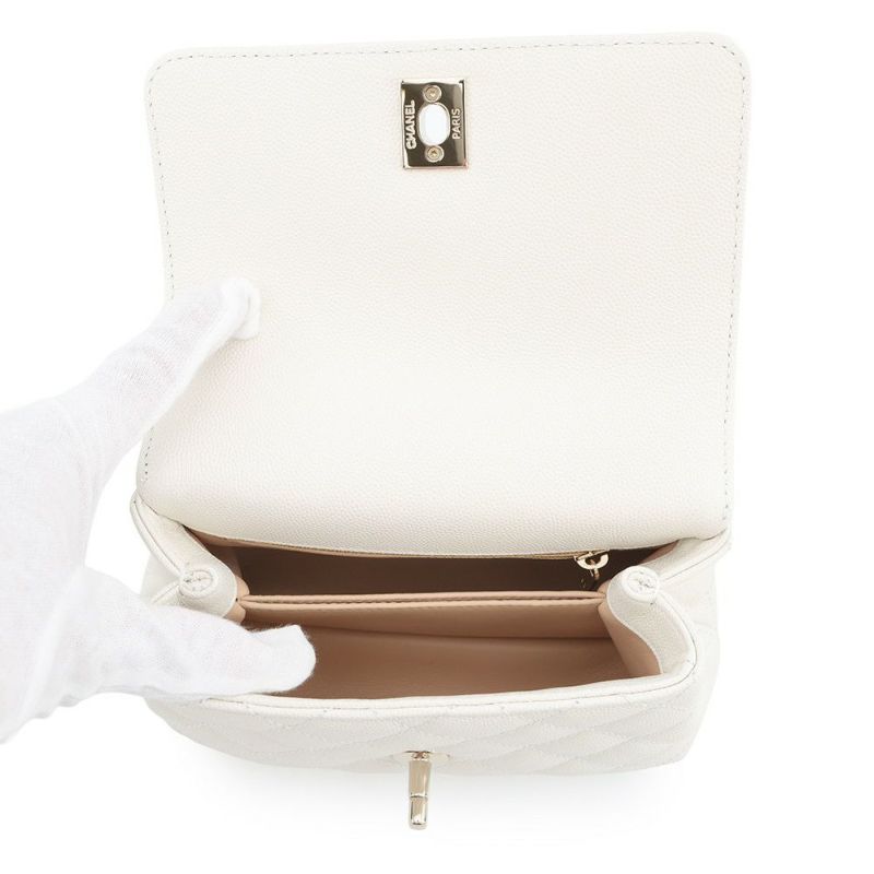 シャネル ハンドバッグ ココマーク マトラッセ ココハンドル ミニ キャビアスキン AS2215 CHANEL 2way 白