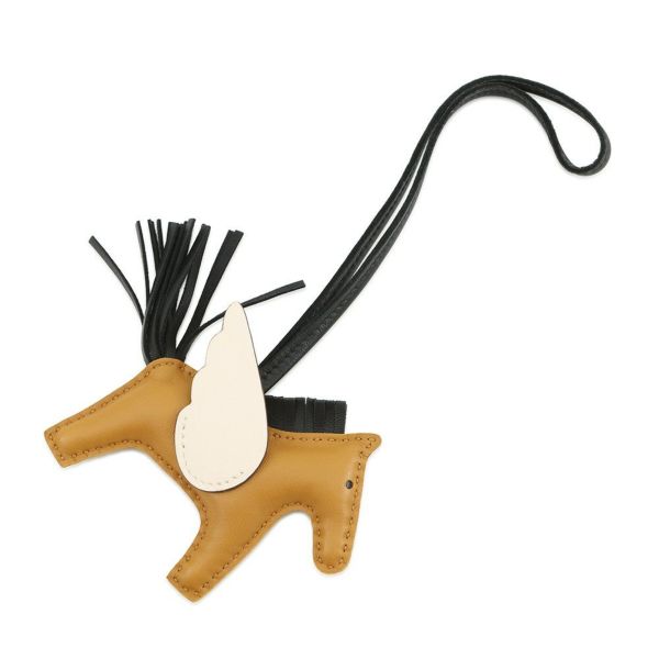 エルメス バッグチャーム ロデオPM ペガサス セサミ/ブラック/ナタ ラムスキン Z刻印