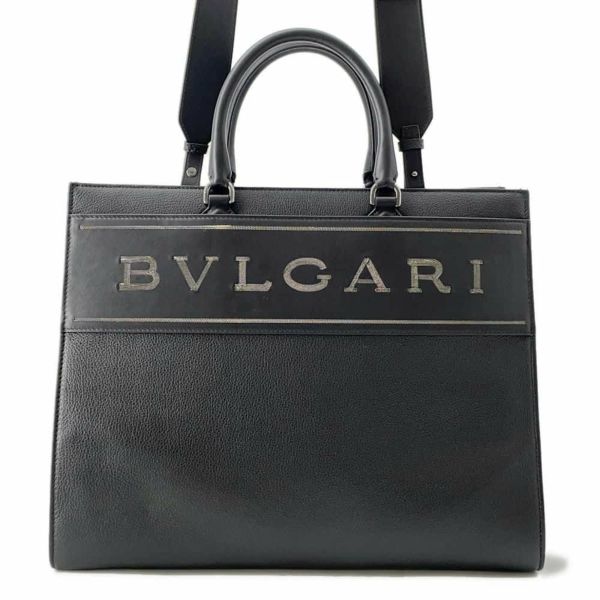 ブルガリ トートバッグ ロゴ レザー ミディアム 291105 BVLGARI 2wayショルダーバッグ 黒