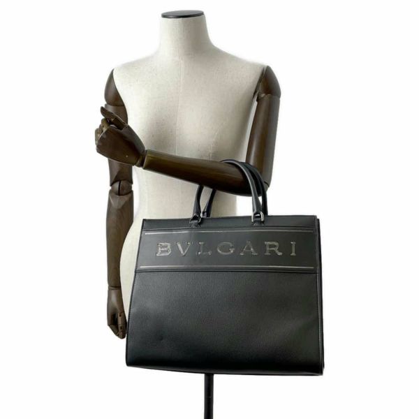 ブルガリ トートバッグ ロゴ レザー ミディアム 291105 BVLGARI 2wayショルダーバッグ 黒