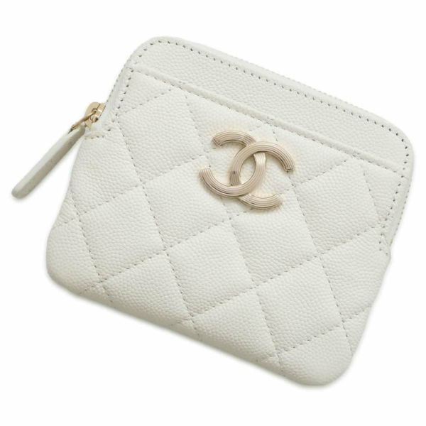 シャネル コインケース マトラッセ ココマーク キャビアスキン AP3138 CHANEL 財布 カードケース 小銭入れ 白