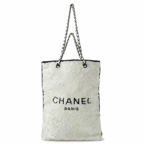 シャネル トートバッグ ショッピングバッグ スパンコール AS4856 CHANEL バッグ 黒 白