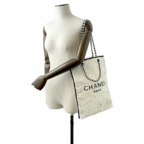 シャネル トートバッグ ショッピングバッグ スパンコール AS4856 CHANEL バッグ 黒 白