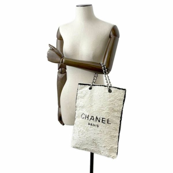 シャネル トートバッグ ショッピングバッグ スパンコール AS4856 CHANEL バッグ 黒 白