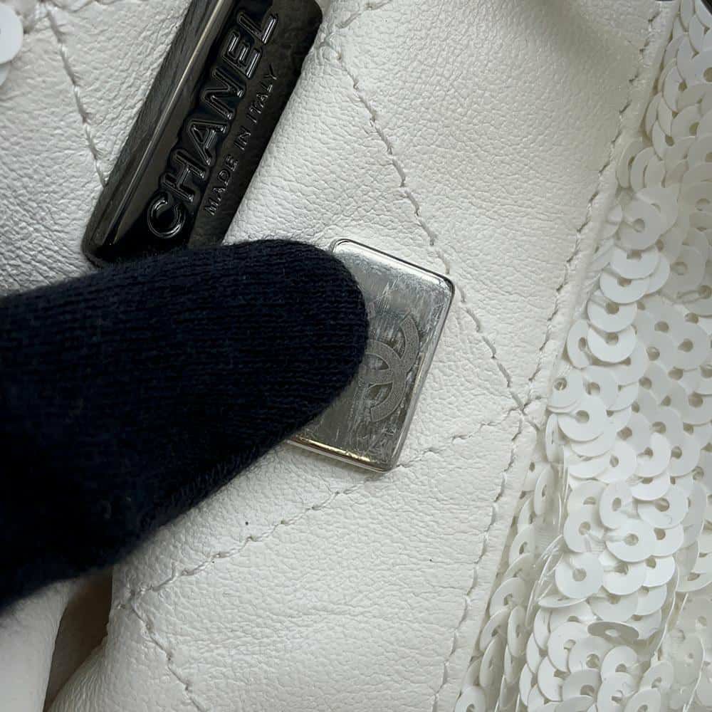 シャネル トートバッグ ショッピングバッグ スパンコール AS4856 CHANEL バッグ 黒 白