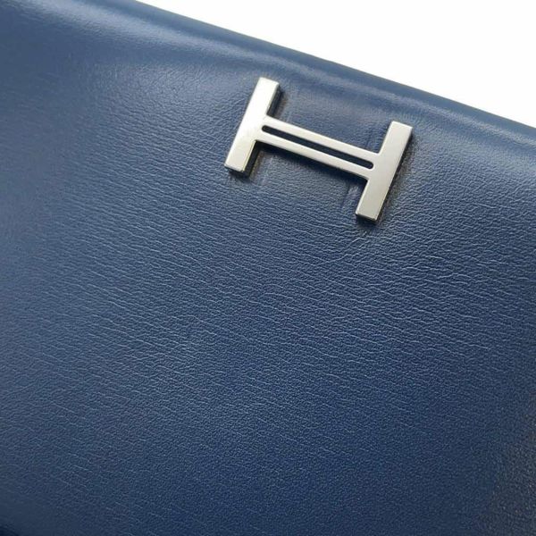 エルメス 長財布 ベアンクラシック ブルーロイ/シルバー金具 ボックスカーフ □B刻印 HERMES 財布