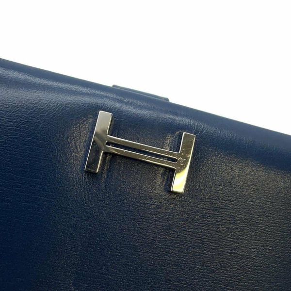 エルメス 長財布 ベアンクラシック ブルーロイ/シルバー金具 ボックスカーフ □B刻印 HERMES 財布