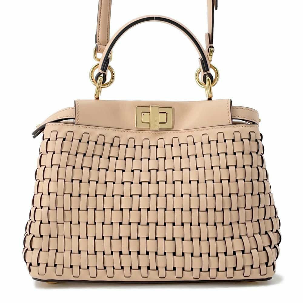 フェンディ ハンドバッグ ミニ ピーカブー 編み込み レザー 8BN244 FENDI バッグ 2wayショルダーバッグ