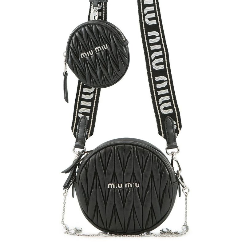 ミュウミュウ ショルダーバッグ マテラッセ ラウンドポーチ ナッパレザー 5BH191 Miu Miu 黒