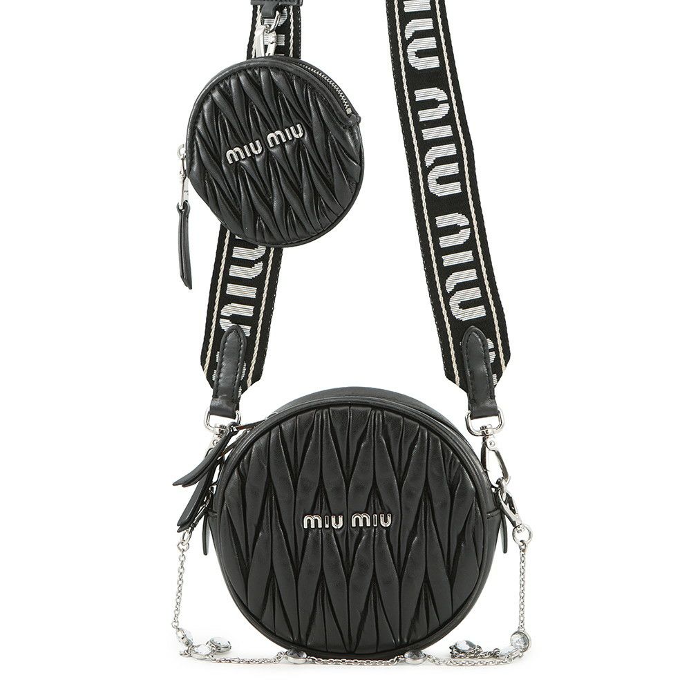 ミュウミュウ ショルダーバッグ マテラッセ ラウンドポーチ ナッパレザー 5BH191 Miu Miu 黒