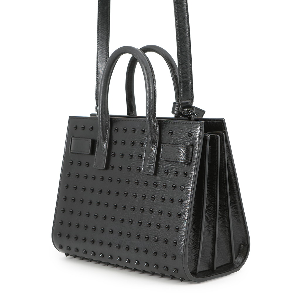 サンローランパリ ハンドバッグ サックドジュール ナノ スタッズ レザー SAINT LAURENT PARIS 2wayショルダー 黒